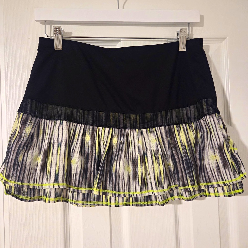 Lucky In Love Tennis Skort M Black Neon Yellow Pleated Skirt Athletic Mini